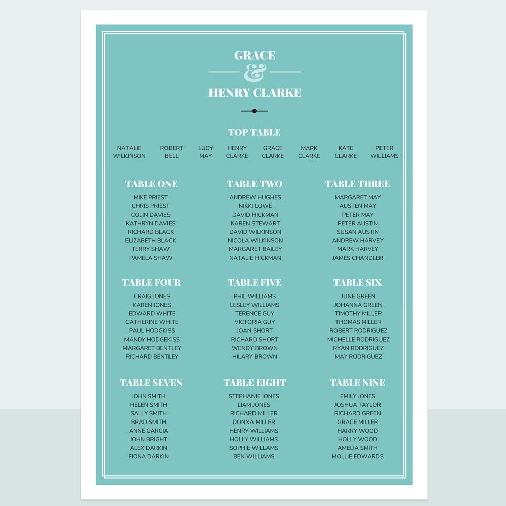 Chic Typography Bespoke - Table Plan - Fast Delivery at Dotty About Paper