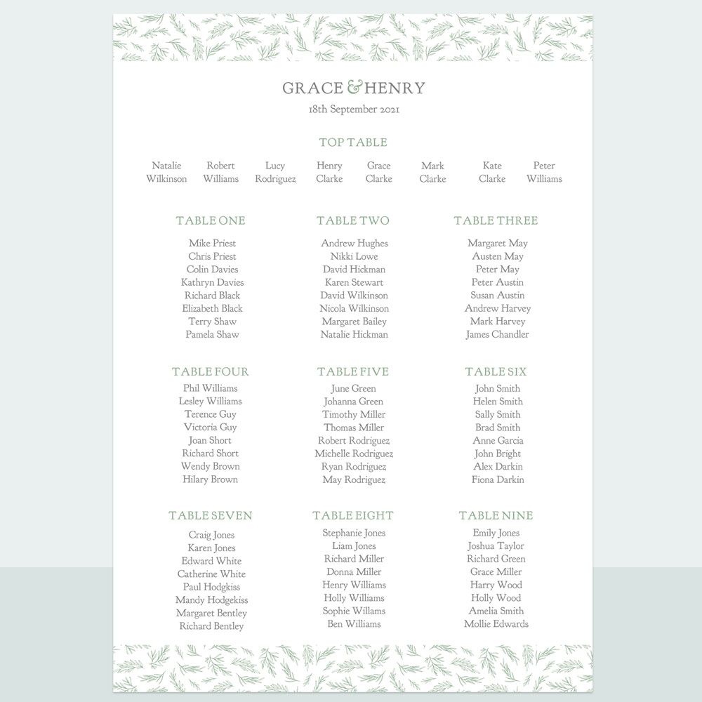 Dainty Leaf Border - Table Plan