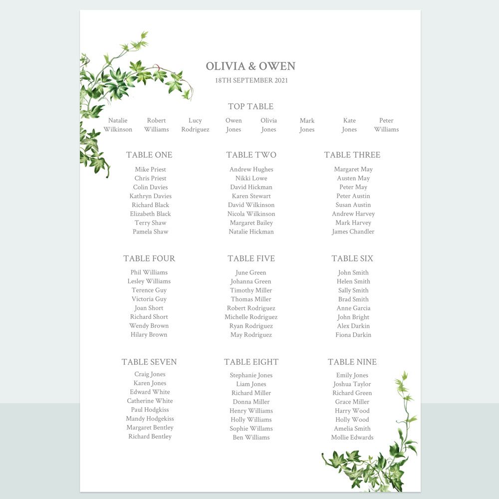 Ivy Garland - Table Plan