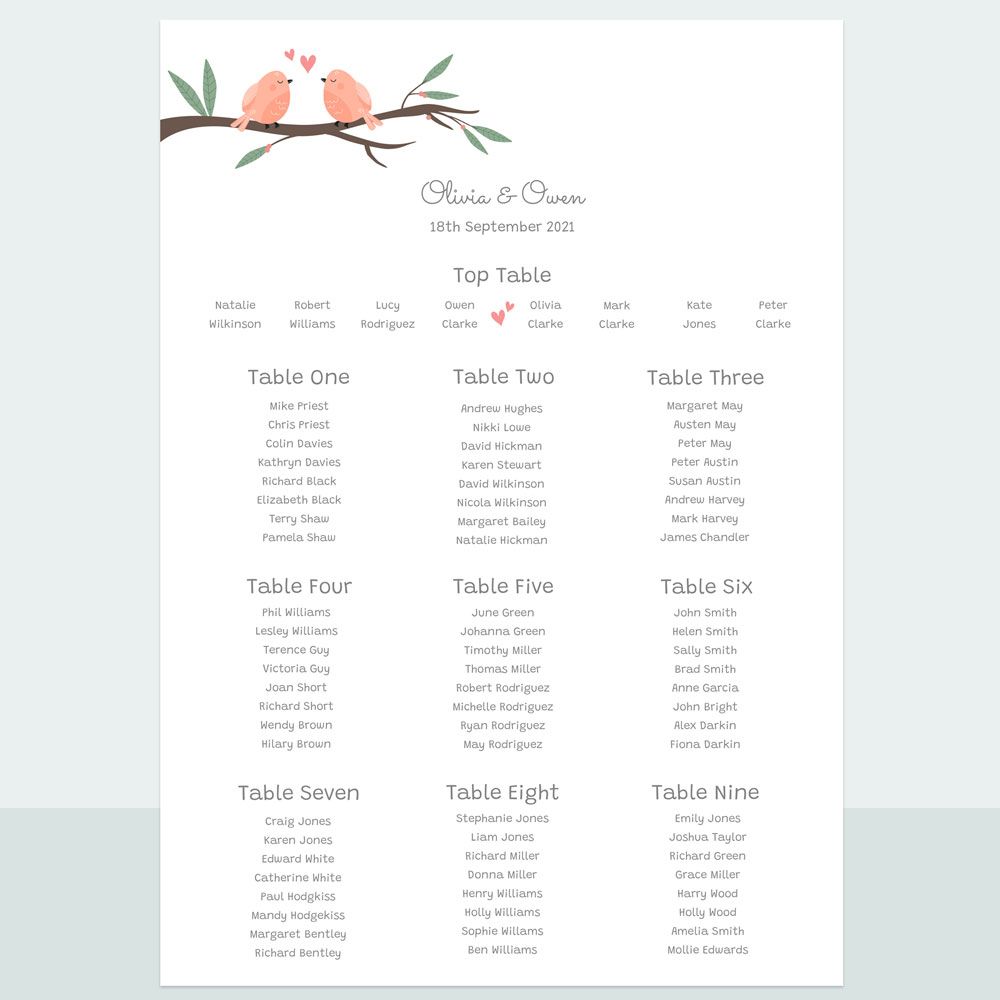 Love Birds - Table Plan