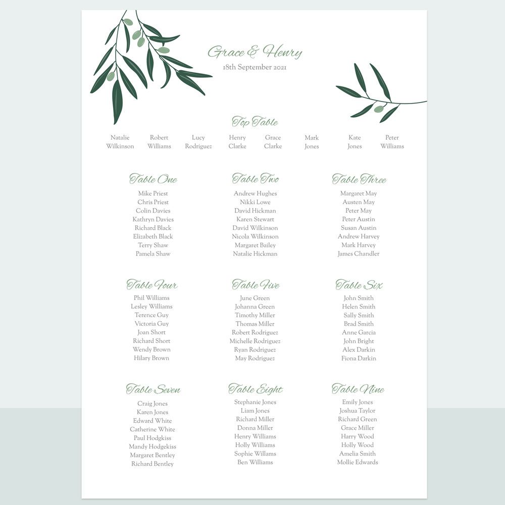 Olive Sprig - Table Plan