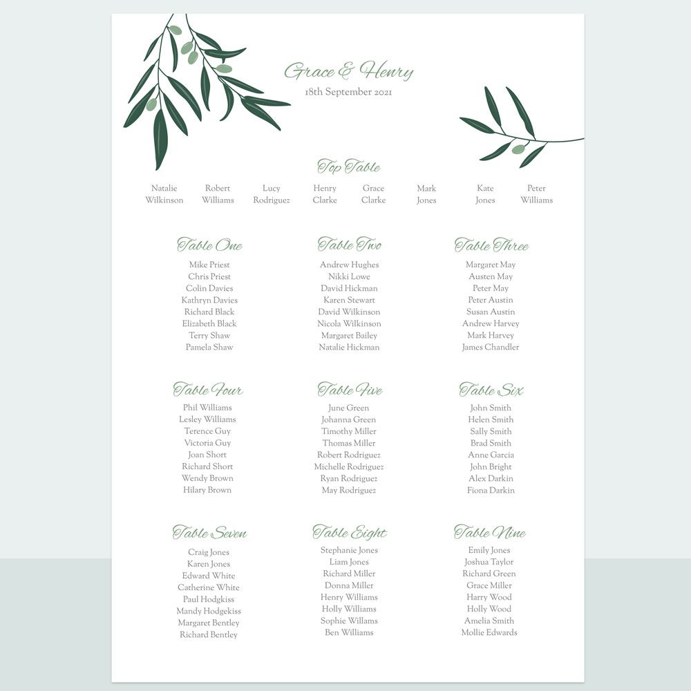 Olive Sprig - Table Plan