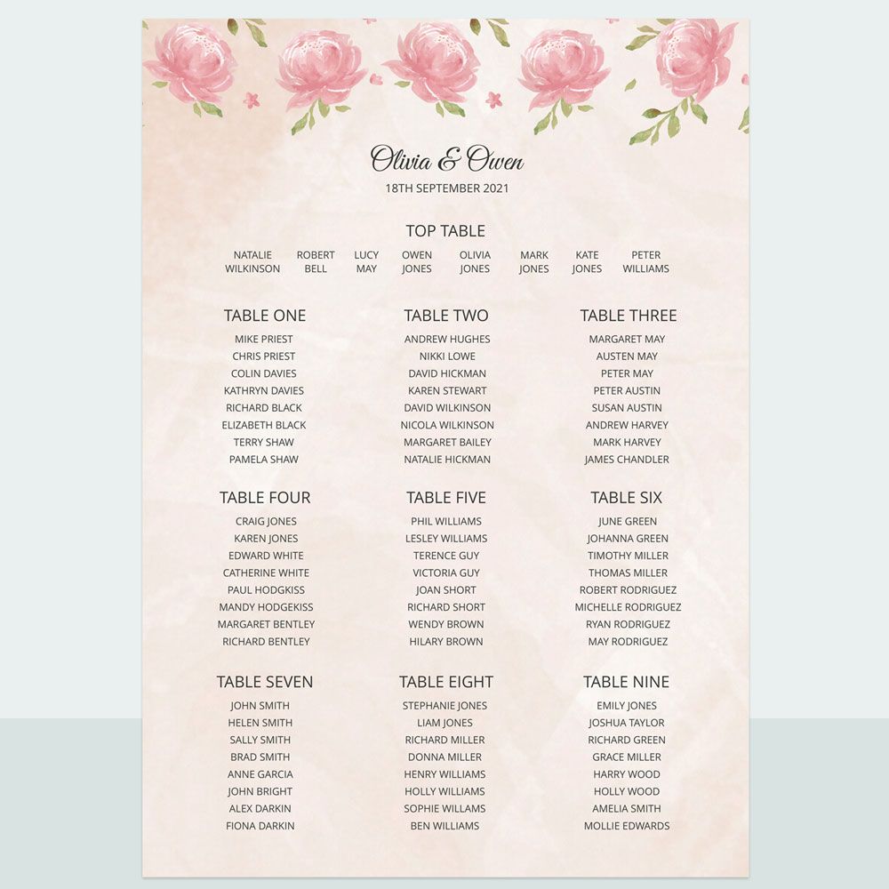 Painted Peonies - Table Plan