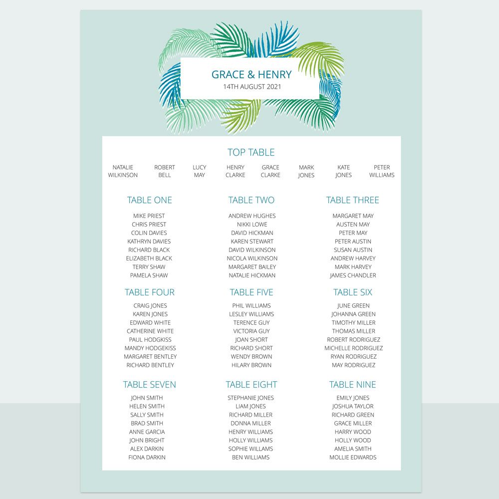 Tropical Fern - Table Plan