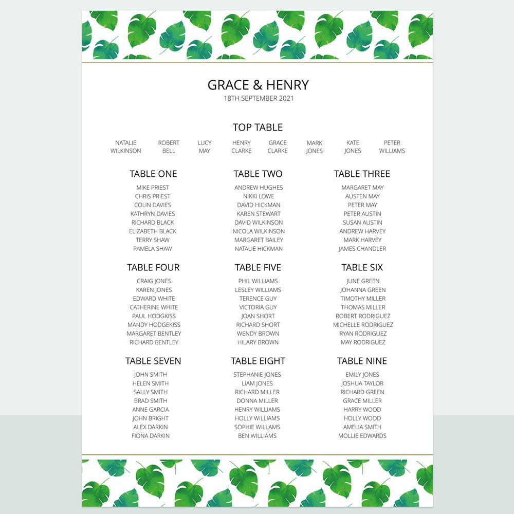 Tropical Palm - Table Plan