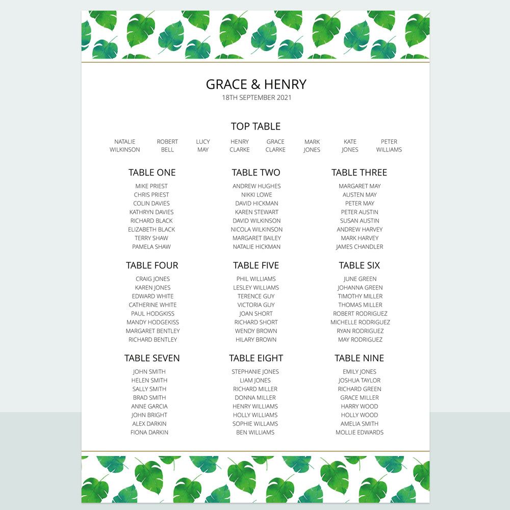 Tropical Palm - Table Plan