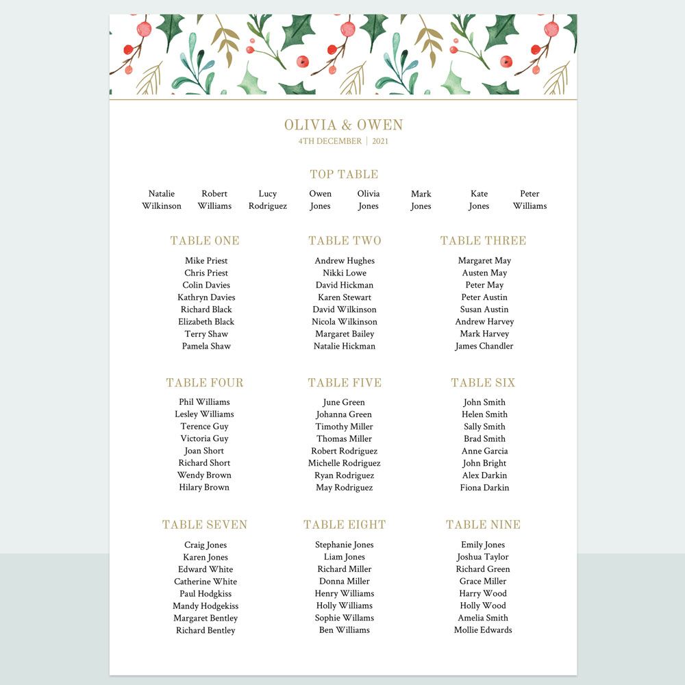 Winter Berry - Table Plan