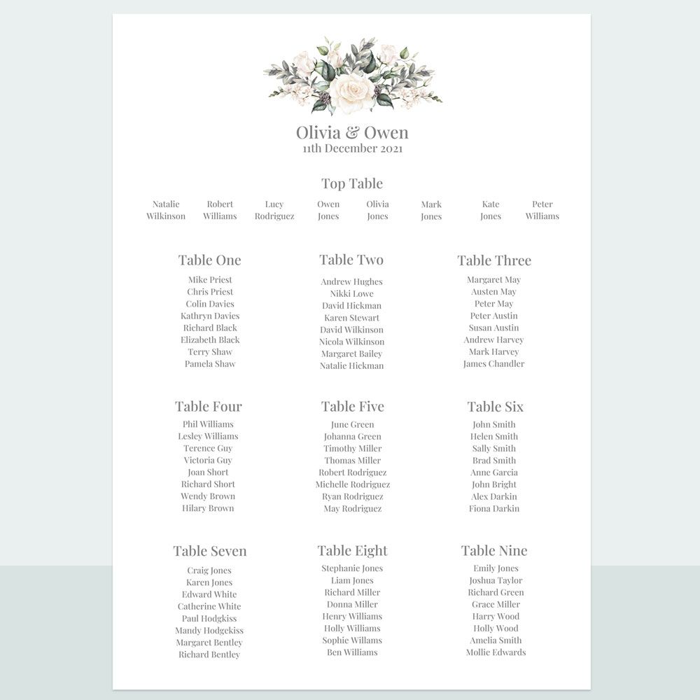 Winter Bouquet - Table Plan