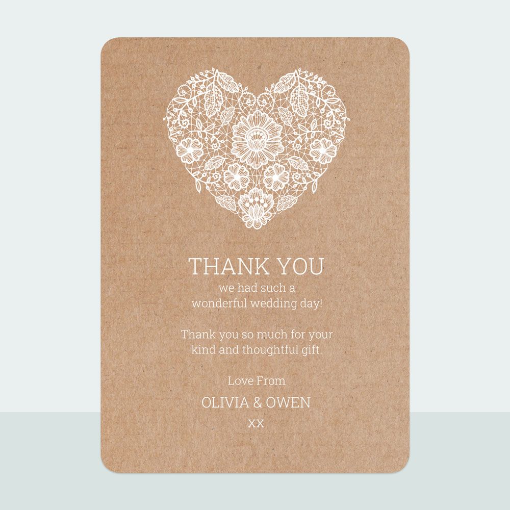 Rustic Lace Heart - Thank You Card
