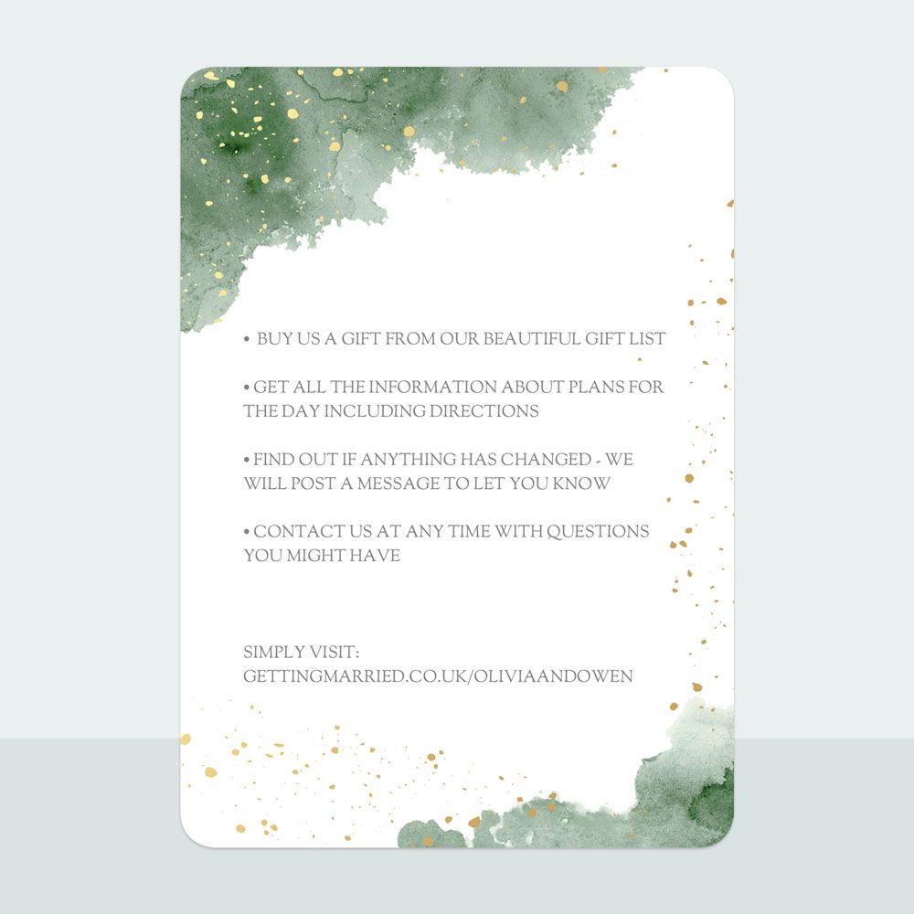 Green Inkwash - Foil Wedding Invitation & Information Card Suite