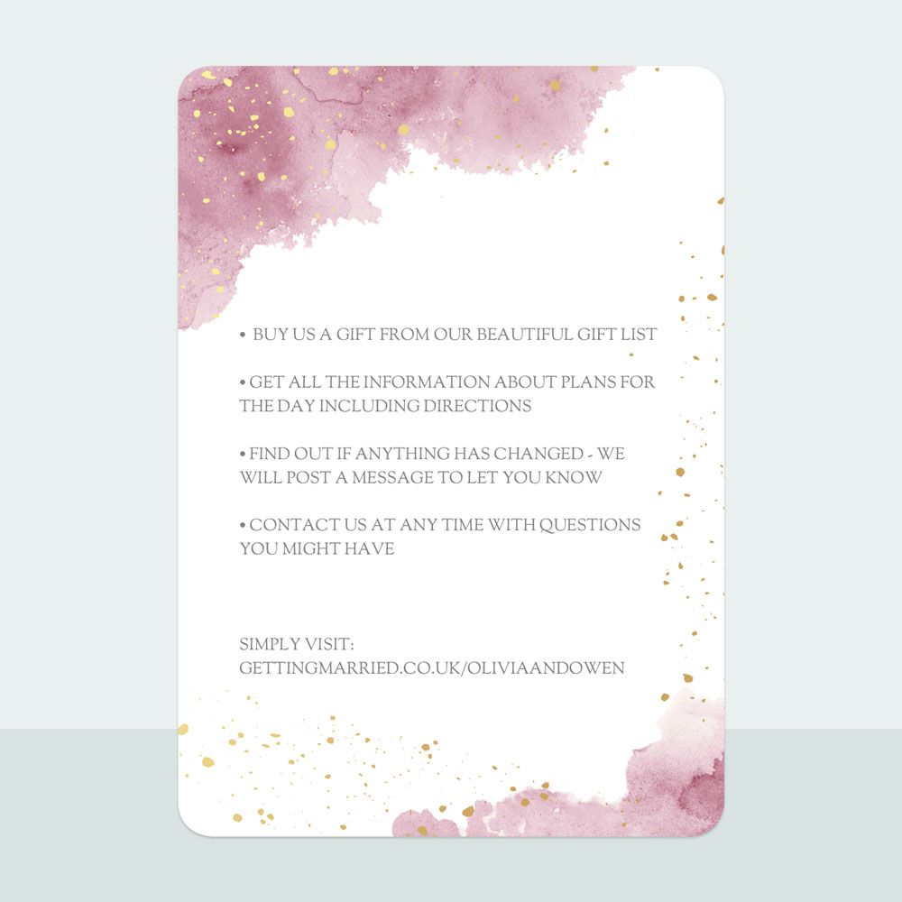 Pink Inkwash - Foil Wedding Invitation & Information Card Suite