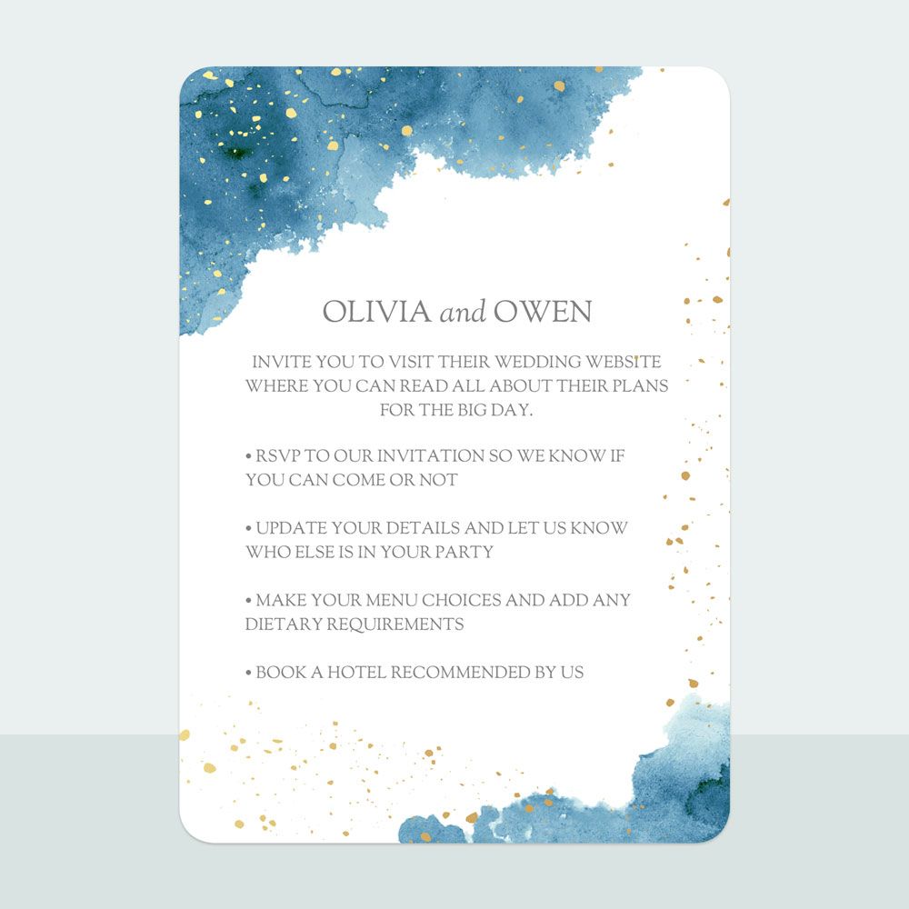 Blue Inkwash - Foil Wedding Invitation & Information Card Suite