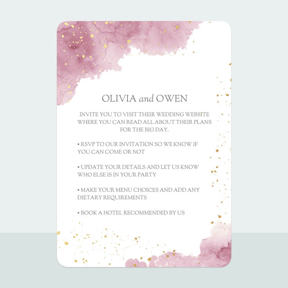 Pink Inkwash - Foil Wedding Invitation & Information Card Suite