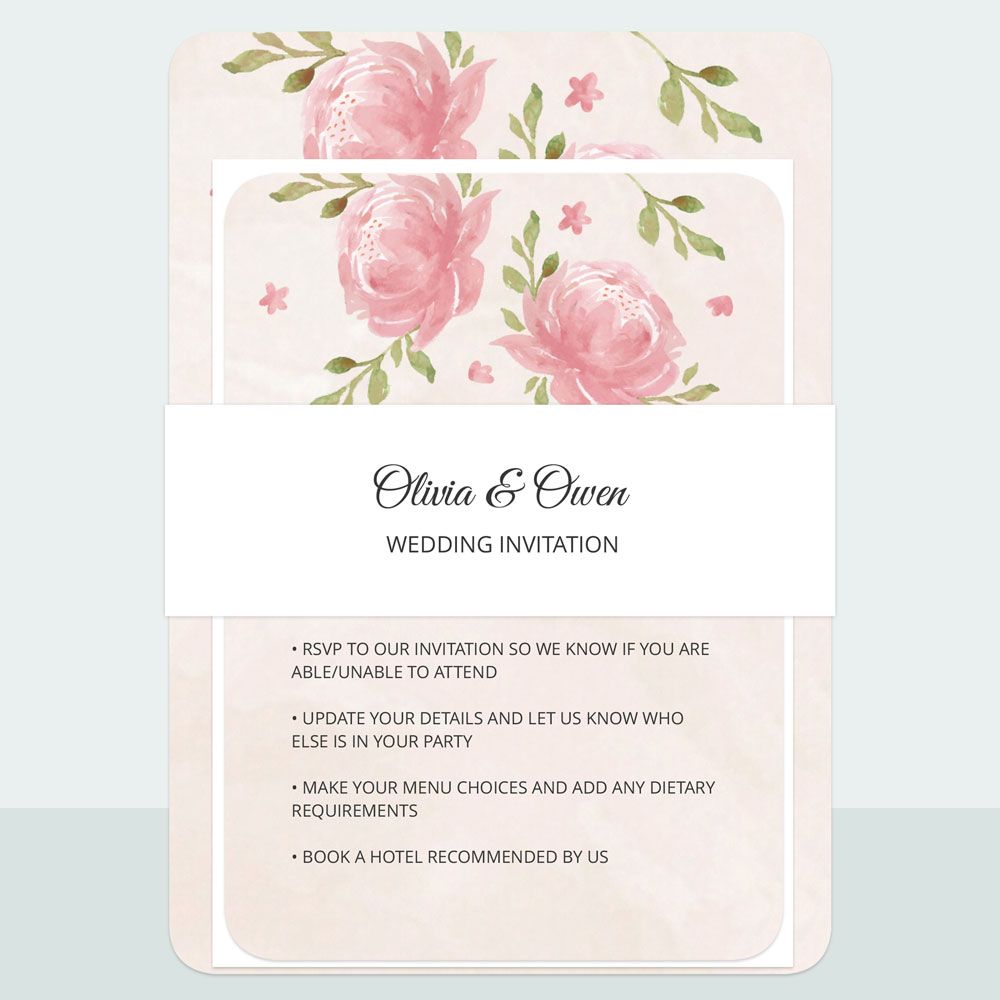 Painted Peonies - Wedding Invitation & Information Card Suite