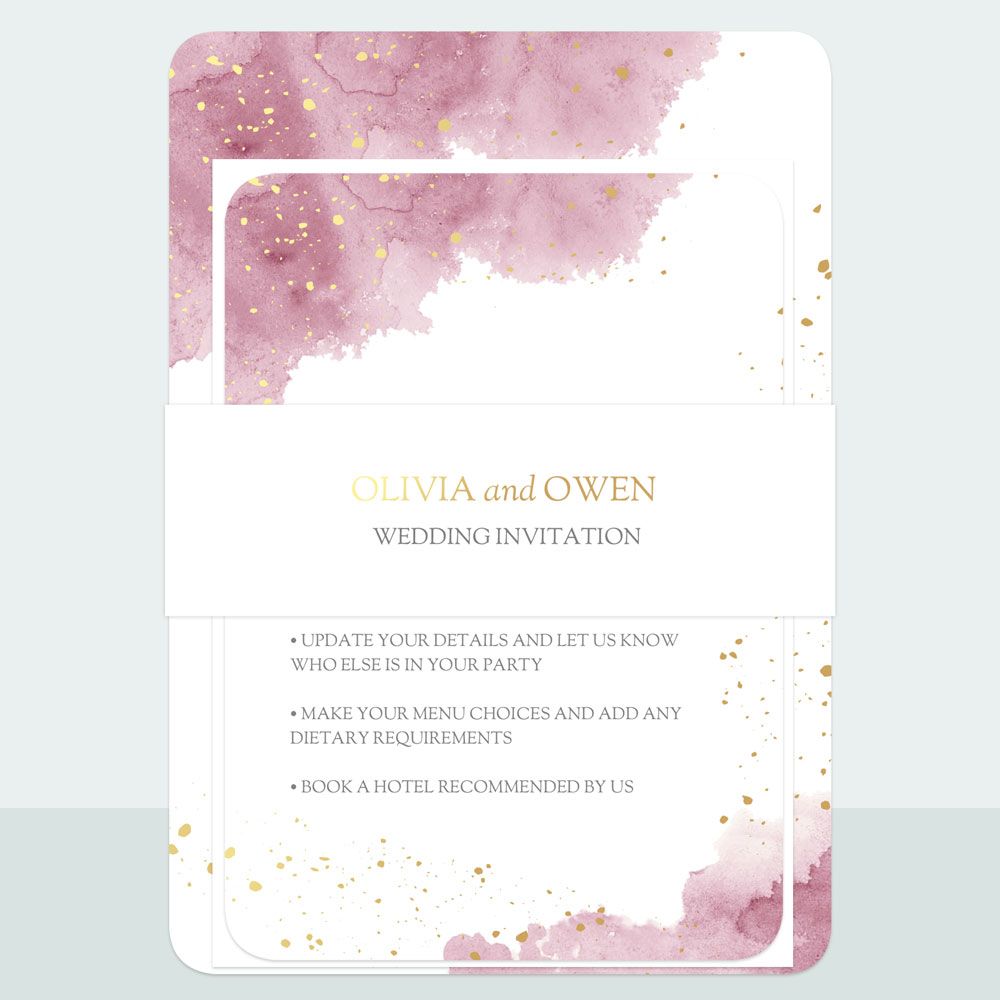 Pink Inkwash - Foil Wedding Invitation & Information Card Suite