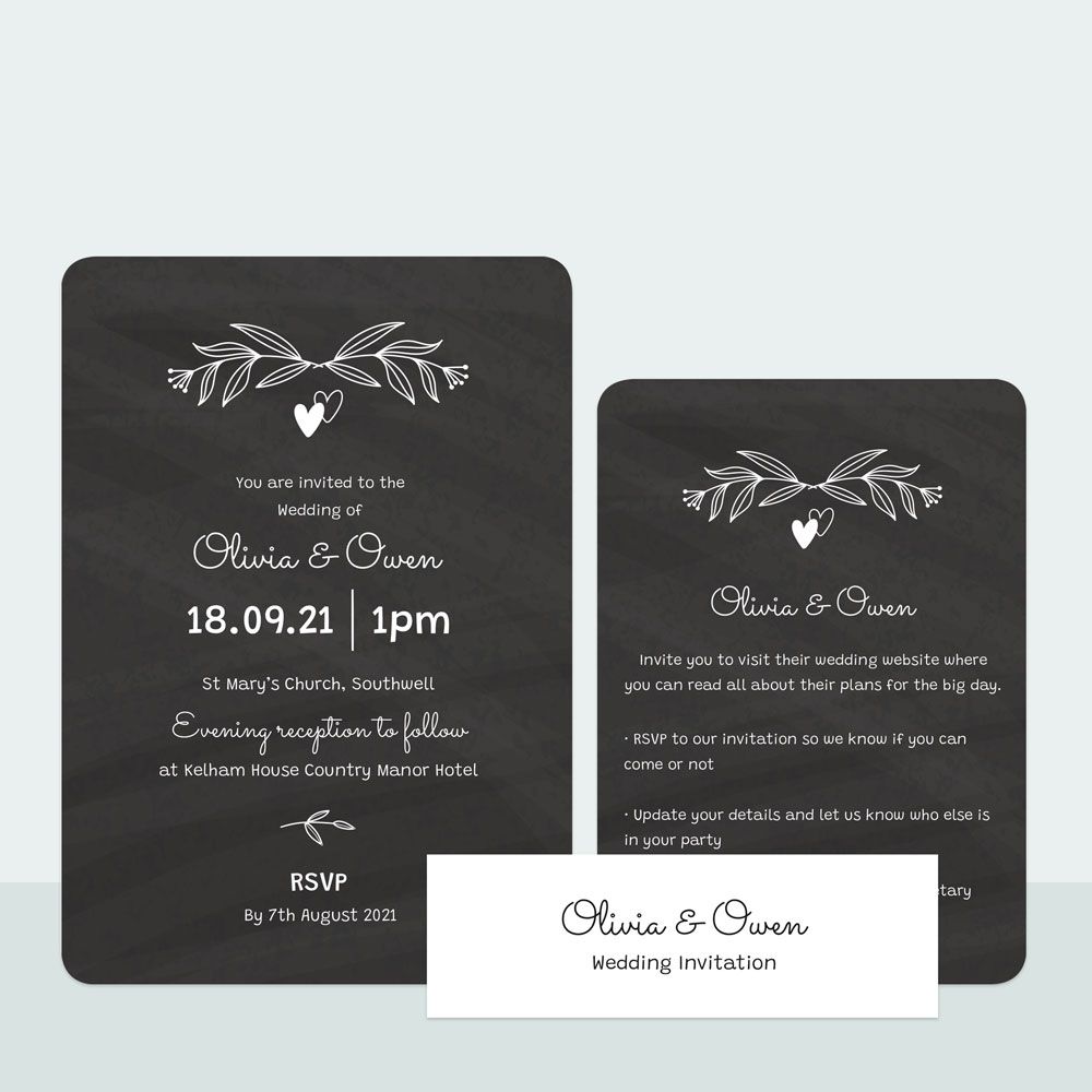 Chalkboard Hearts - Wedding Invitation & Information Card Suite