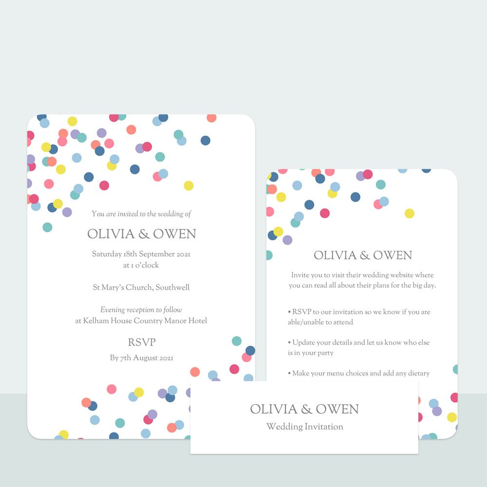 Colourful Confetti - Wedding Invitation & Information Card Suite