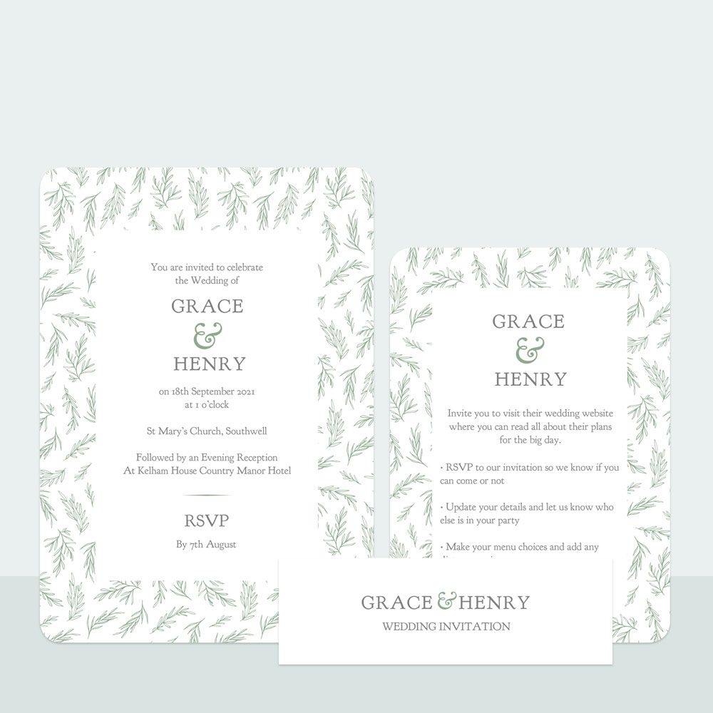 Dainty Leaf Border - Wedding Invitation & Information Card Suite