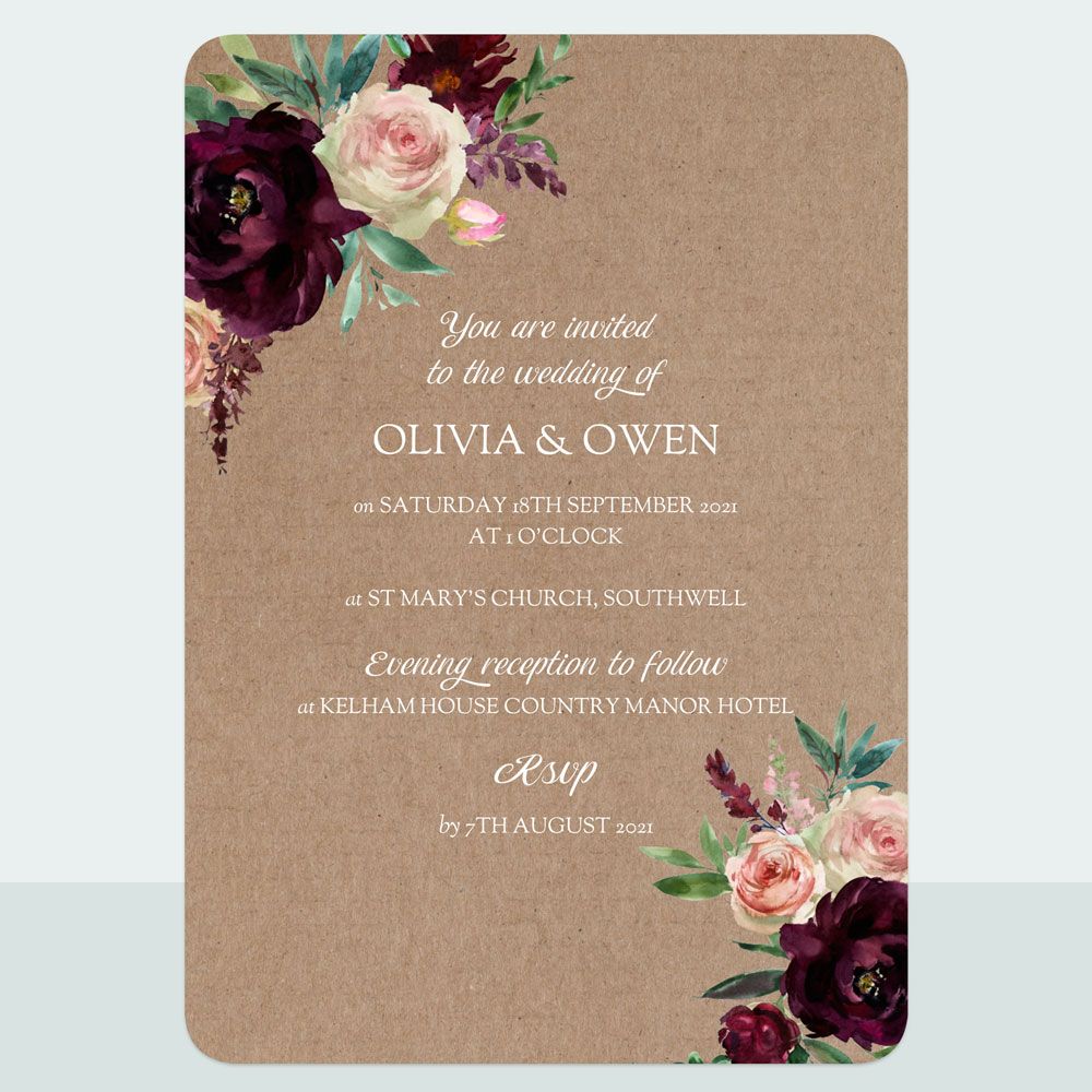 Kraft Flowers - Wedding Invitation & Information Card Suite