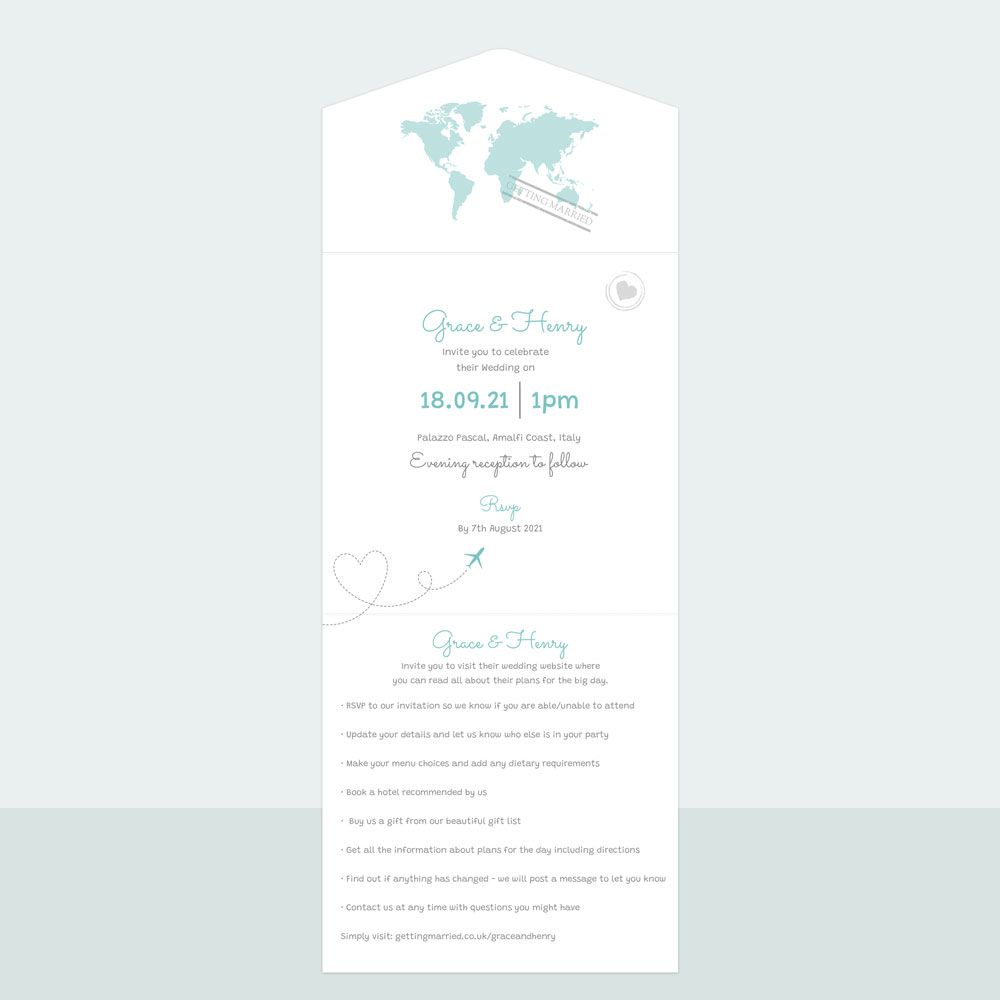Travel Destination - Tri Fold Wedding Invitation & Information Card Suite
