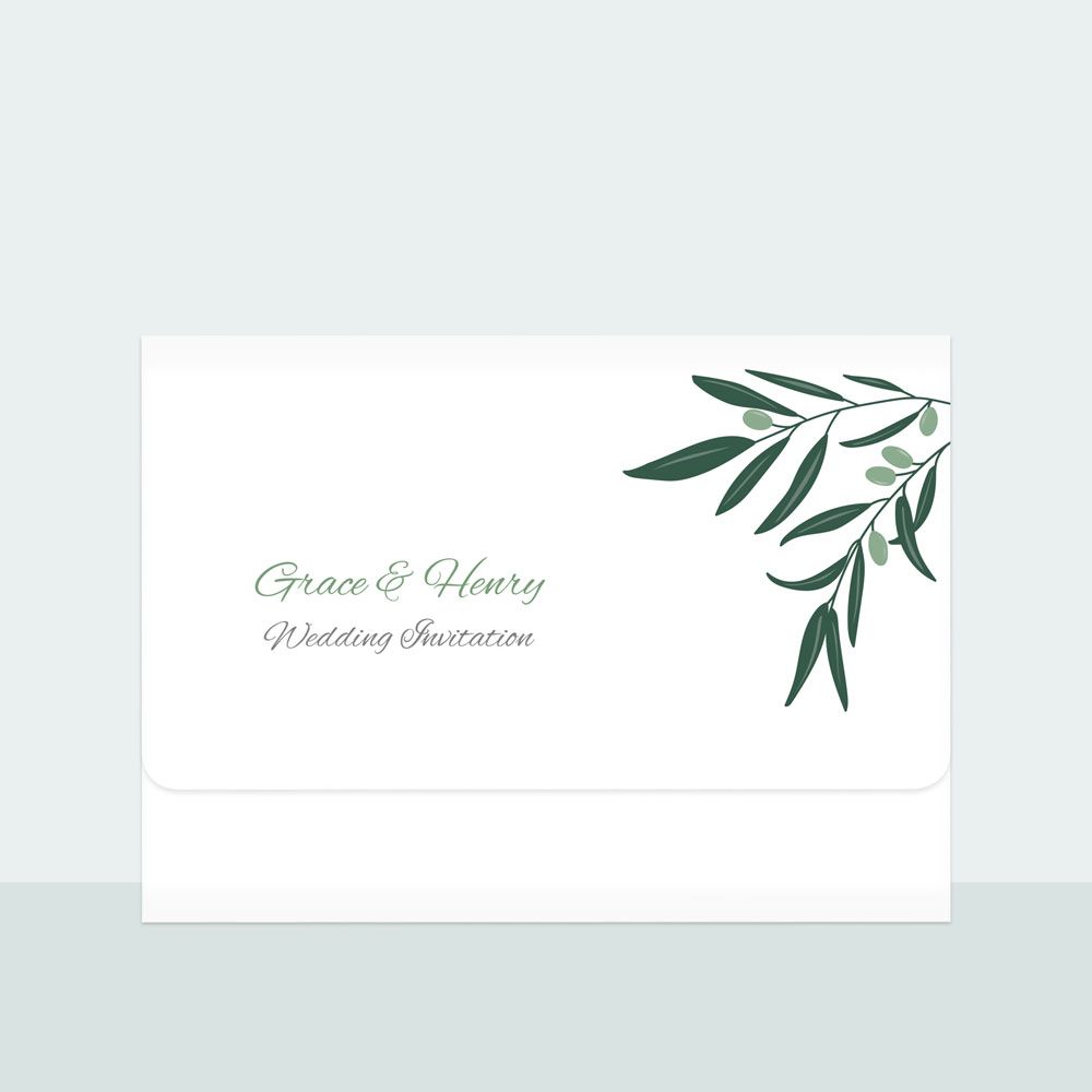 Olive Sprig - Tri Fold Wedding Invitation & Information Card Suite