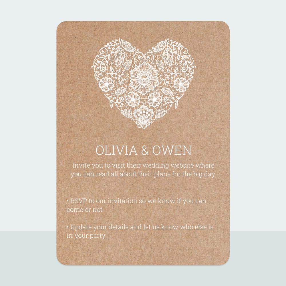 Rustic Lace Heart - Wedding Invitation & Information Card Suite