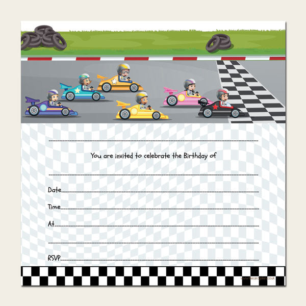 Ready to Write Kids Birthday Invitations - Go Karting - Pack of 10