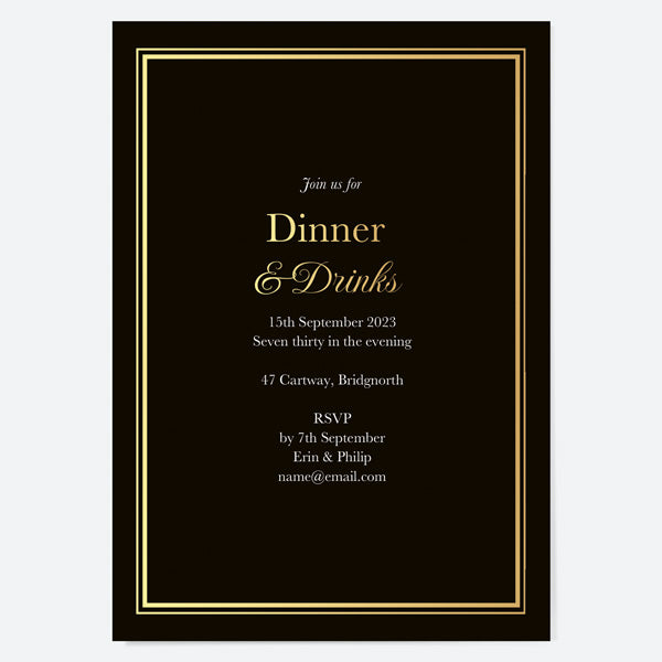 Birthday Invitations - Gold Deluxe - Dinner Party - Pack of 10