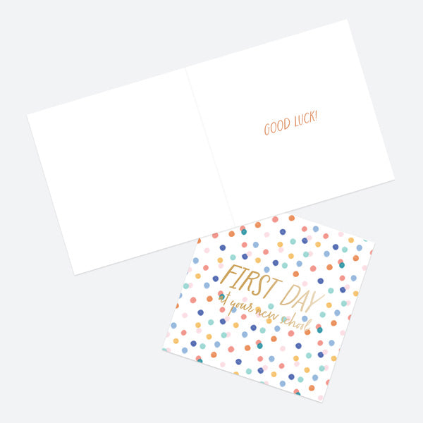 Luxury Foil Good Luck Card - Abstract Colours Spots - First Day At New School