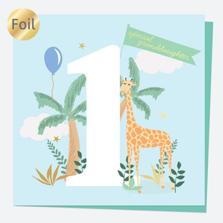 Luxury Foil Granddaughter Birthday Card - Animal World - Giraffe - 1st Birthday