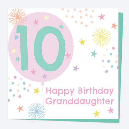Granddaughter Birthday Card - Girls Balloons Age 10