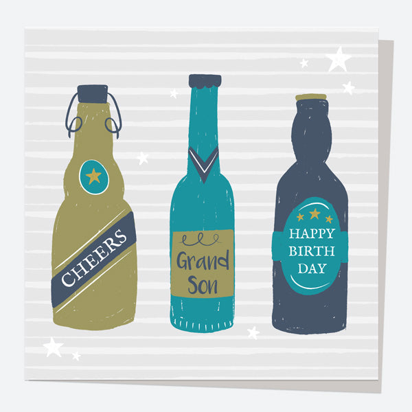 Grandson Birthday Card - Beer Bottles - Cheers Grandson