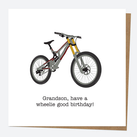 Grandson Birthday Card - Hand Drawn Funnies - Bike - Wheelie Good Grandson