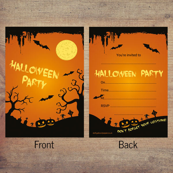 Halloween Invitations - Graveyard Silhouette - Pack of 10