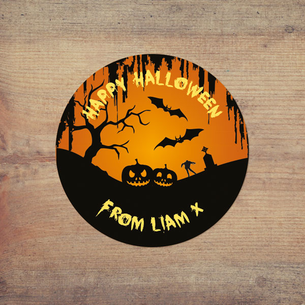 Graveyard Silhouette - Halloween Sweet Bag Stickers - Pack of 35