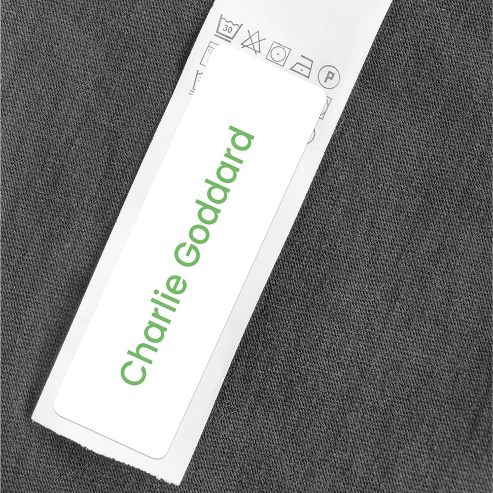 Medium Personalised Stick On Waterproof (Equipment) Name Labels - Green Text - Pack of 36