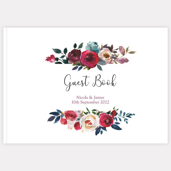 Boho Burgundy Flowers - Wedding Guest Book