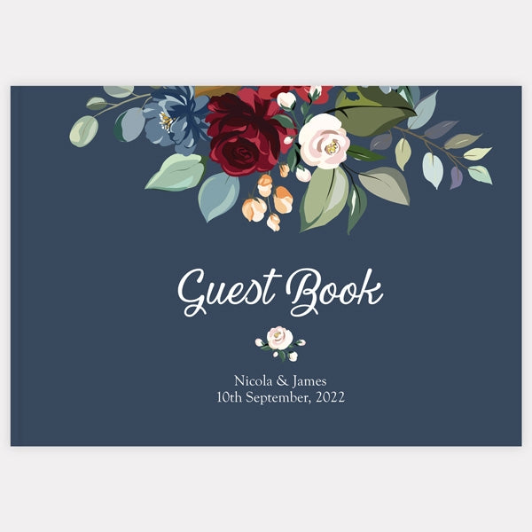 Navy Jewel Flowers - Wedding Guest Book