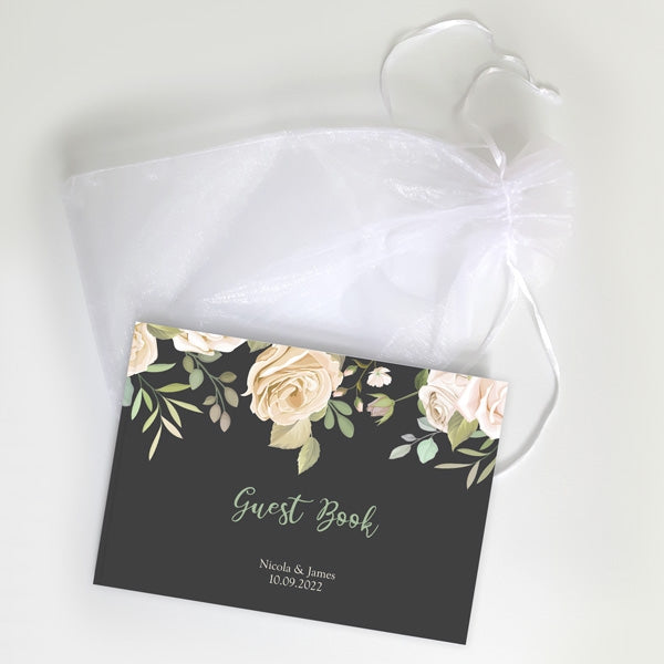 Black & Cream Roses - Wedding Guest Book
