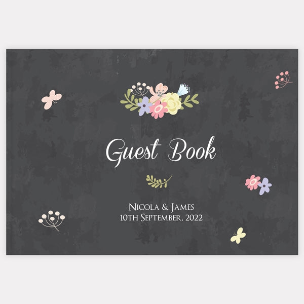 Pastel Chalkboard Flowers - Wedding Guest Book