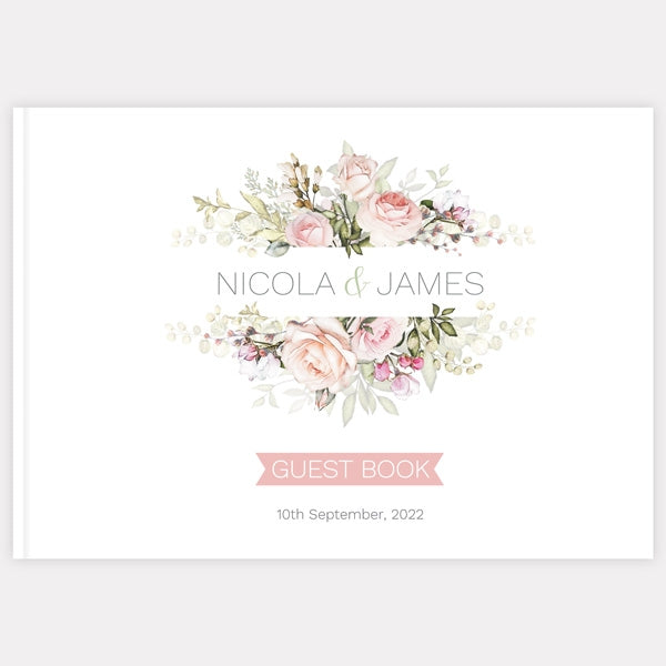 Pink Country Flowers - Wedding Guest Book