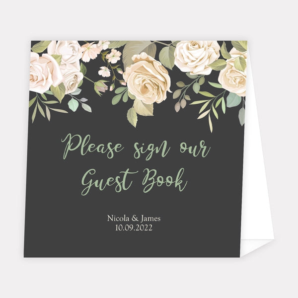 Black & Cream Roses - Wedding Guest Book