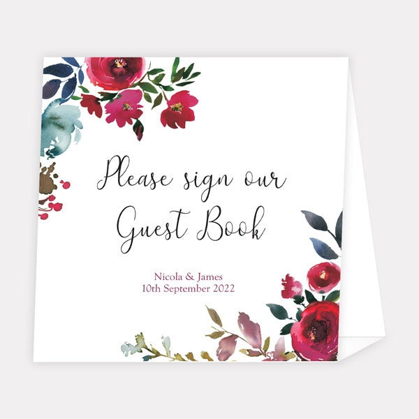 Boho Burgundy Flowers - Wedding Guest Book