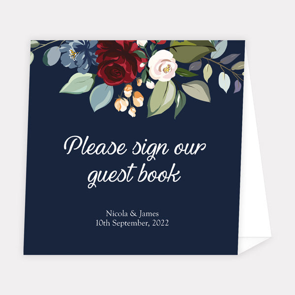 Navy Jewel Flowers - Wedding Guest Book