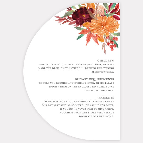 Autumnal Flowers - Guest Information Card