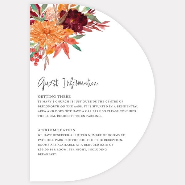 Autumnal Flowers - Guest Information Card