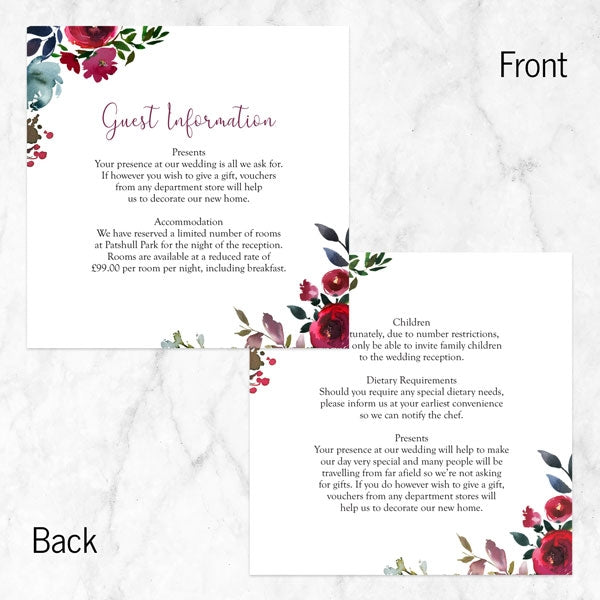 Boho Burgundy Flowers - Guest Information Card