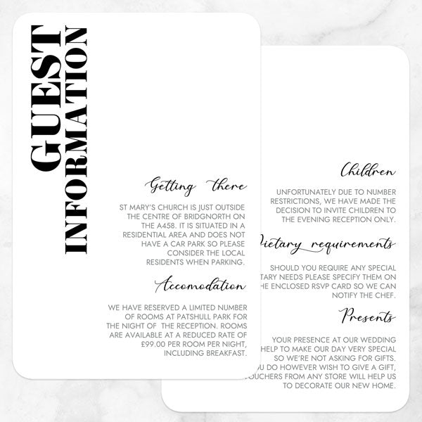 Minimalist Typography - Guest Information Card