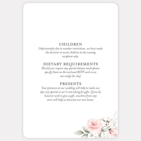 Blush Pink Flowers - Guest Information Card