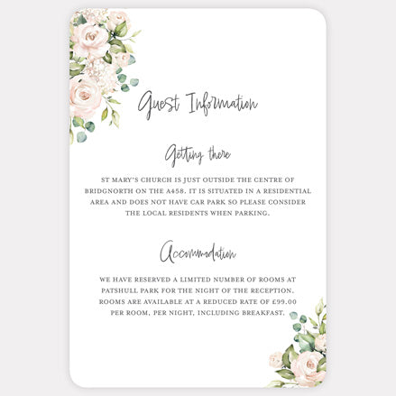 Cream Roses - Guest Information Card